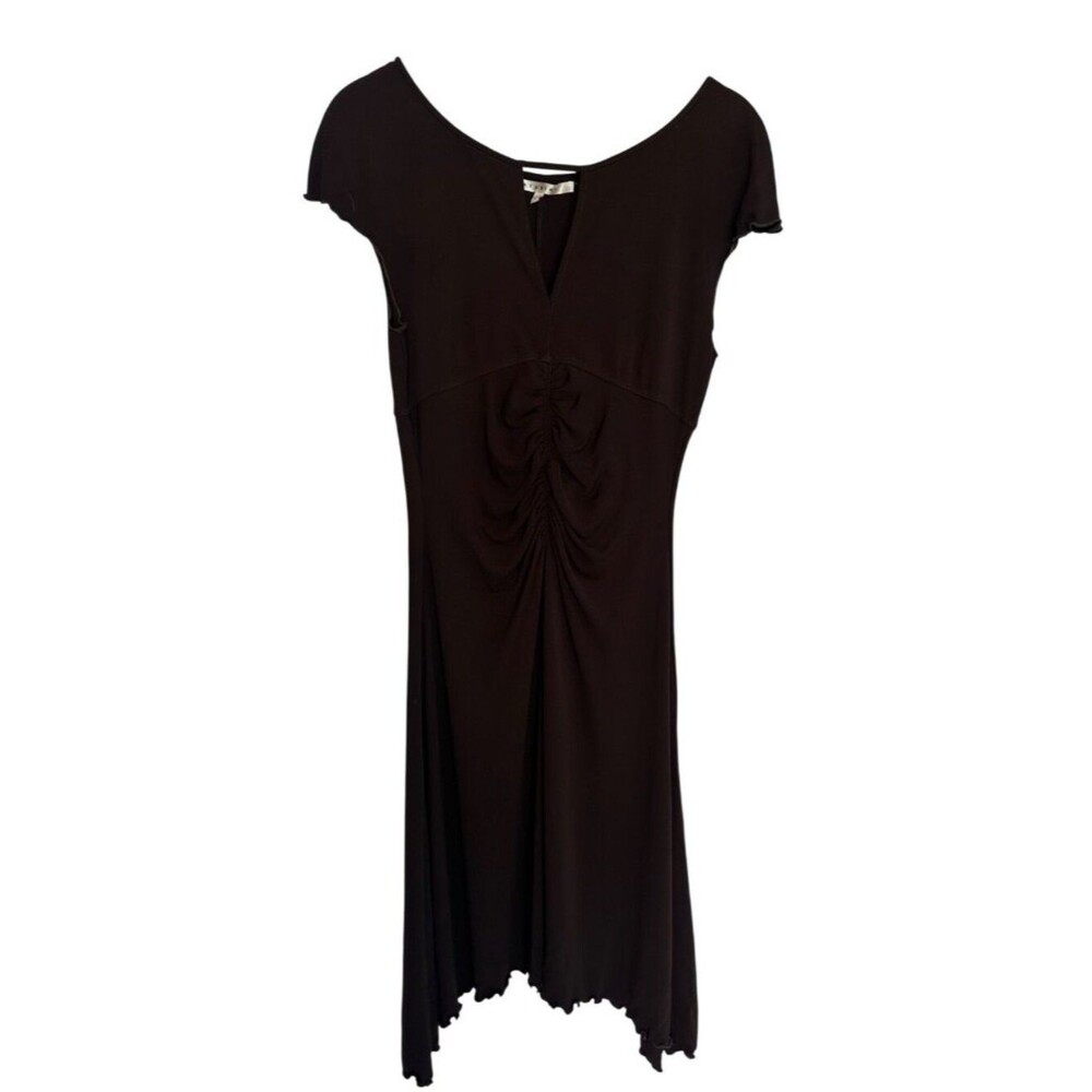 VTG Women's Small Brown Ruched Dress with Lettuce Hem Y2K